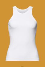 Women Esprit White Ribbed tank top Tank XF4444281 - Image 5