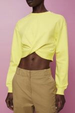 Women Esprit Yellow Cropped knot detail sweatshirt Sweatshirts & Hoodies XF4444219 - Image 3