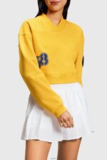 Women Esprit Yellow Cropped varsity patch sweatshirt Sweatshirts & Hoodies XF4444420