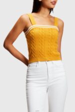 Women Esprit Yellow Dolphin logo cable sweater camisole Sweaters XF4444411