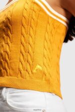 Women Esprit Yellow Dolphin logo cable sweater camisole Sweaters XF4444411 - Image 3