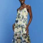 Women Esprit Yellow Patterned organza midi dress Dresses XF4444197