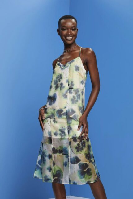 Women Esprit Yellow Patterned organza midi dress Dresses XF4444197